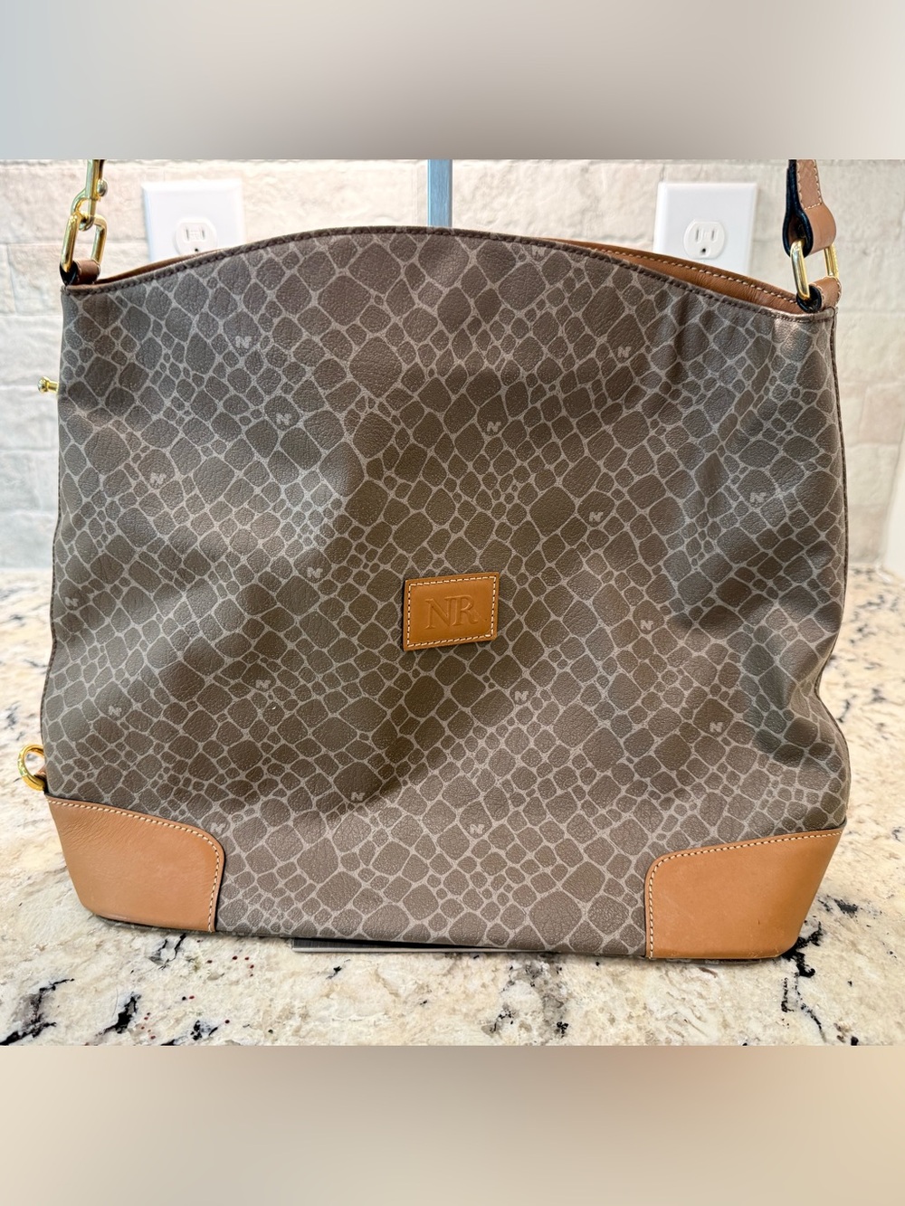 Nina Ricci Brown & Tan Crossbody Bag with NR Logo